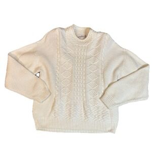 Vintage Delia McKain Mock Neck Fisherman Sweater White size Large USA Classic